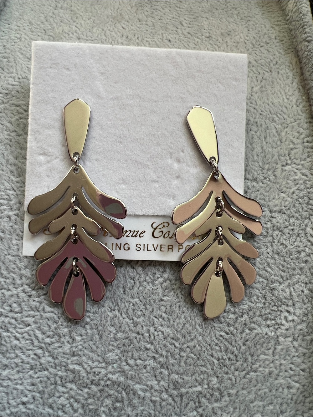 Silver-Tone Layered Leaf Drop Earrings